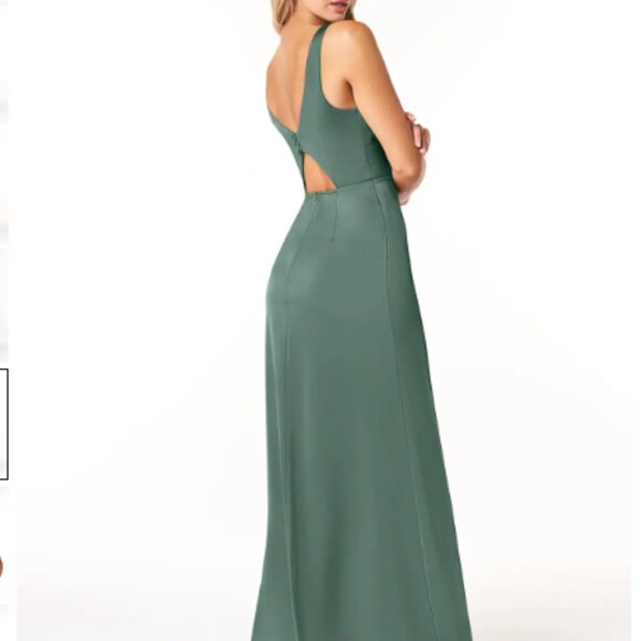 Azazie Jess Eucalyptus Sheath V-Neck Stretch Satin Dress Size A8 - Picture 8 of 10